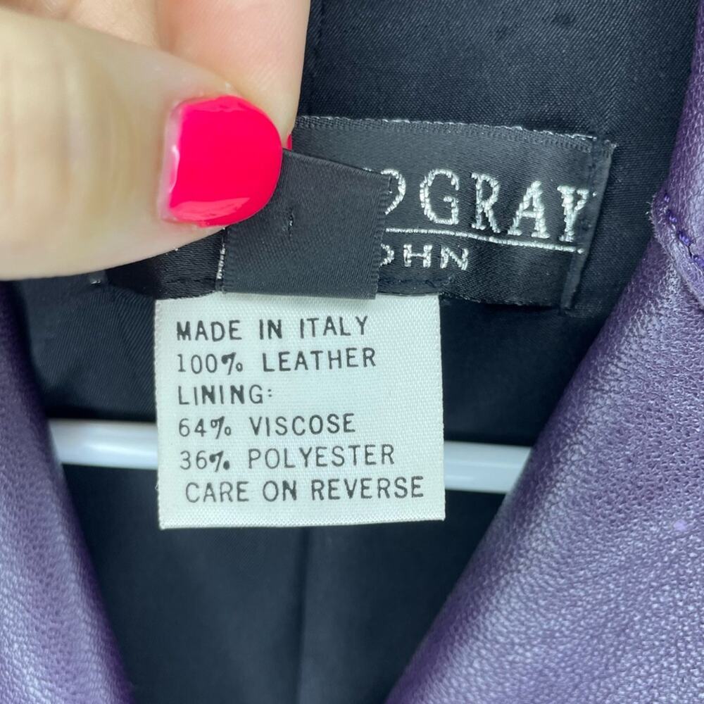 Griffith Gray for St. John Dark Purple Italian Leather Embellished Jacket Size 2 - Picture 3 of 6
